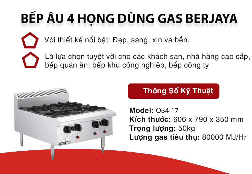 Bếp âu 4 họng Berjaya Ob4-17