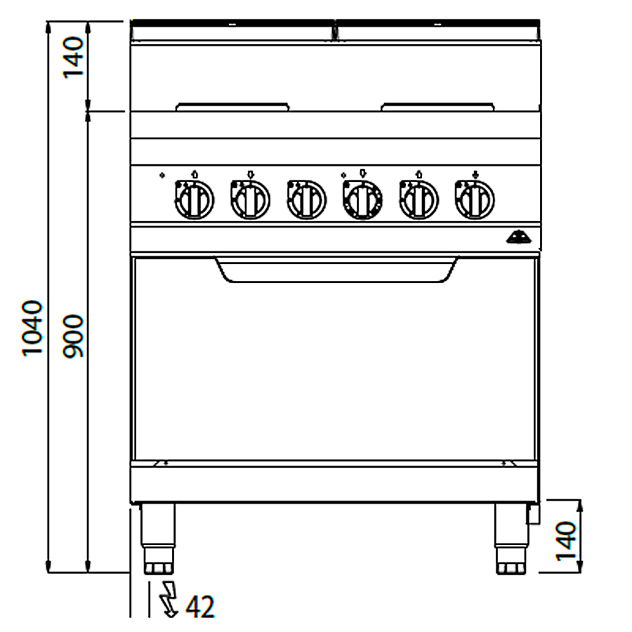 Bếp âu 4 họng dùng điện có lò nướng E7PQ4 FE Bertos kích thước