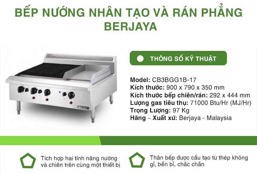 Bếp nướng có chiên phẳng Berjaya Cb3bgg1b-17 thông số kỹ thuật