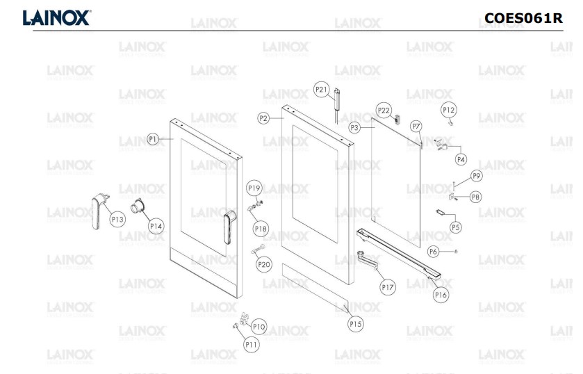 Lainox lò hấp nướng đa năng 6 khay Coes061r cấu tạo cửa lò