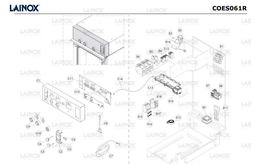 Lainox lò hấp nướng đa năng 6 khay Coes061r linh kiện bảng điều khiển