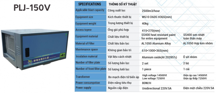 Máy Lọc Tĩnh Điện Công Nghiệp PLJ-150V