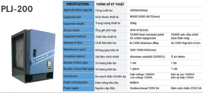 Máy Lọc Tĩnh Điện Công Nghiệp PLJ-200