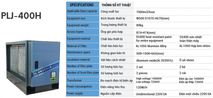 Máy Lọc Tĩnh Điện Công Nghiệp PLJ-400H