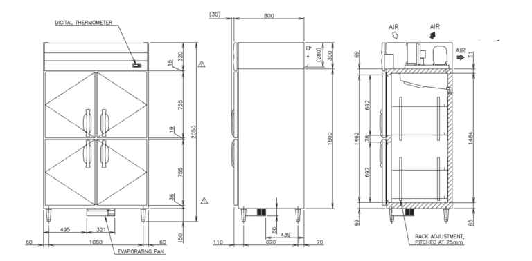 Tủ đông Hoshizaki HF-128MA-S-ML cấp đông nhanh kich thước