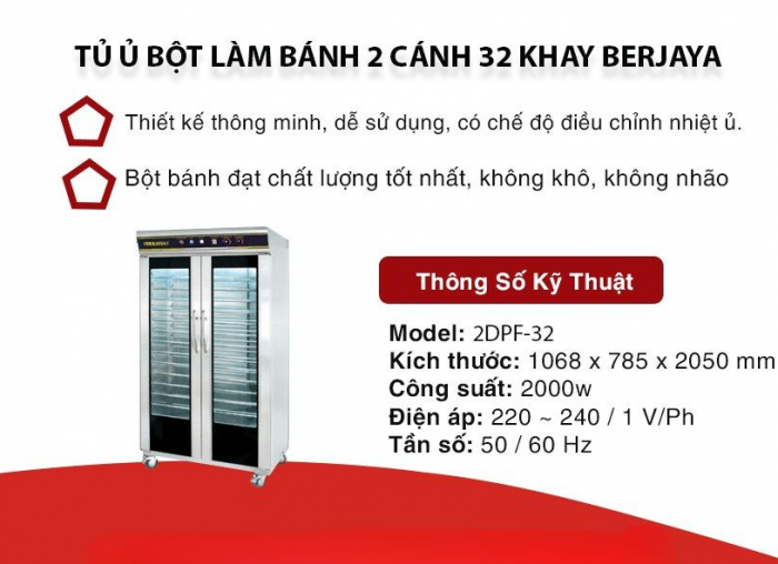 tủ ủ bột 32 khay Berjaya 2DPF-32